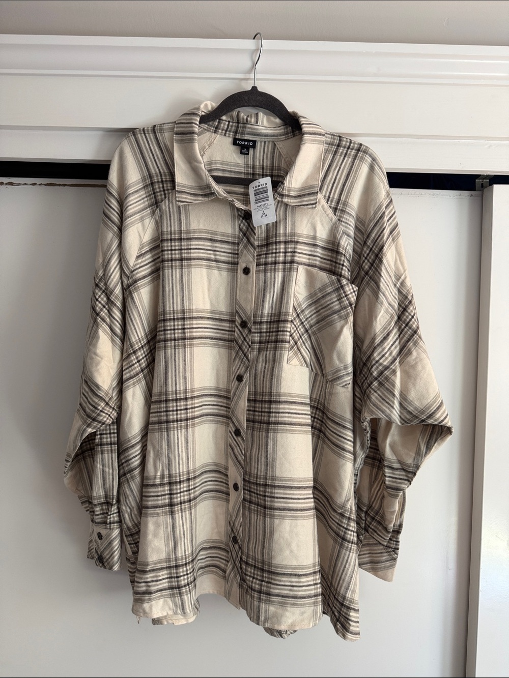 torrid Cream and Brown Plaid Casual long-sleeve Button-Down Shirt